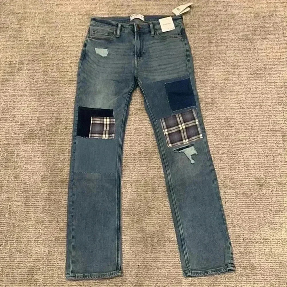 Abercrombie Kids Patch Straight Leg Jeans - Picture 1 of 5
